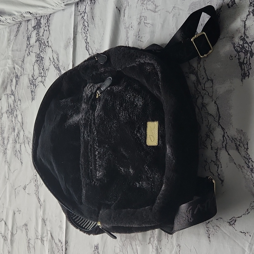 Betsey Johnson panda hooded backpack black